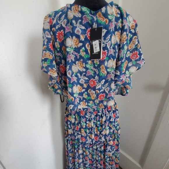 Lauren Ralph Lauren Floral Crinkle Georgette Gown - Blue Multi - Picture 5 of 5